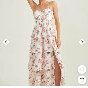Altar'd State Stellni floral maxi dress with a corset top and tiered ruffle